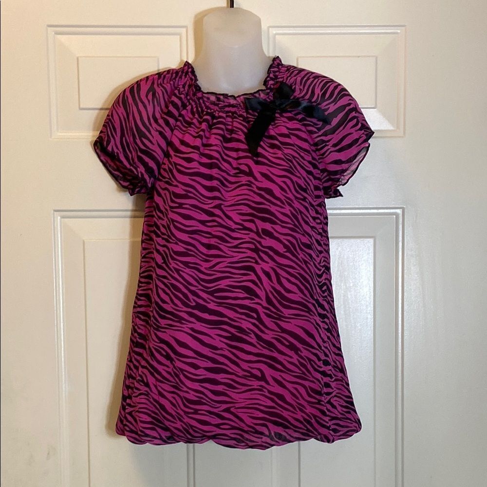 George Pink and Black Zebra Print Blouse with Decorative Detail Ws,Sz L (10-12)